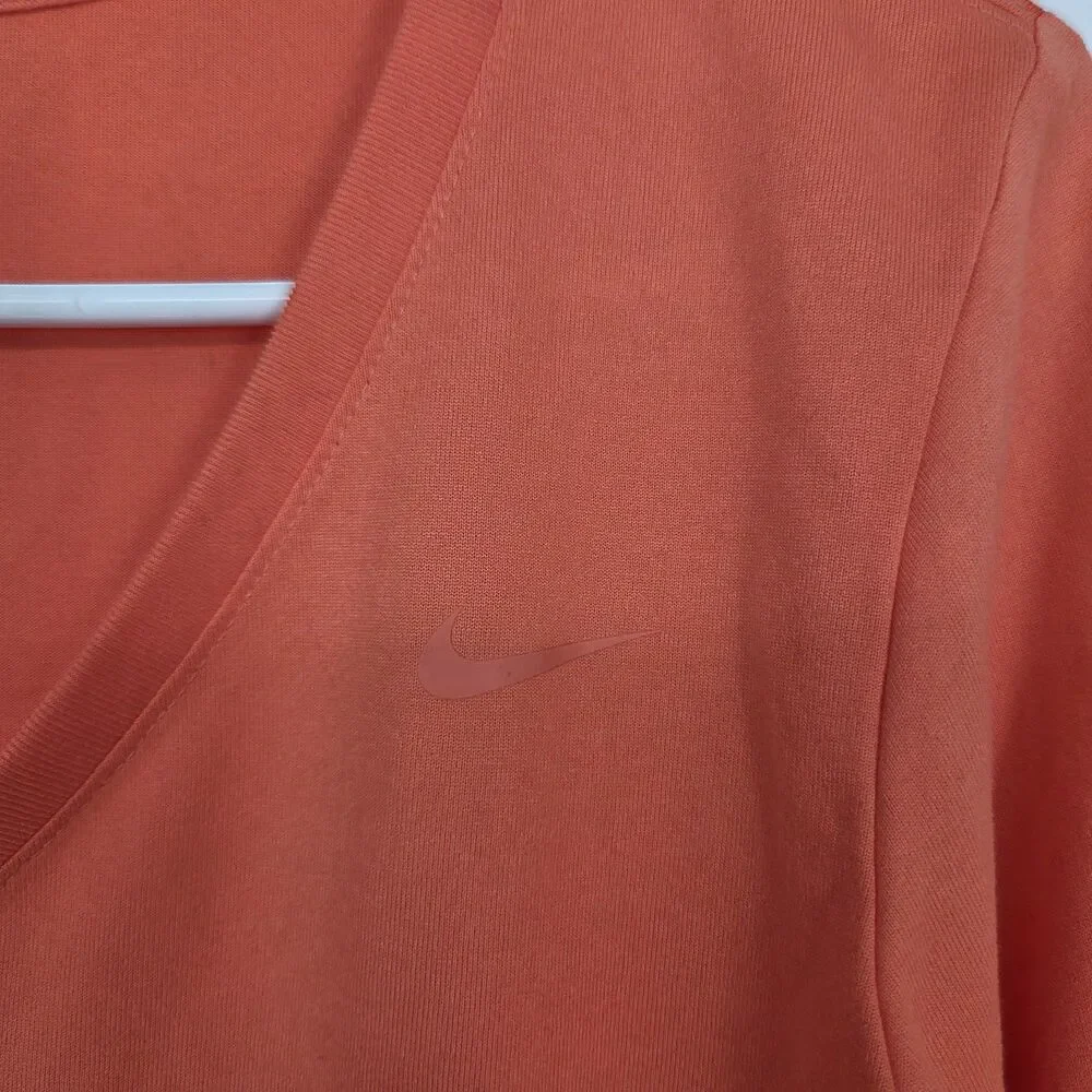 Nike Dri-FIT Womens Lot 2 Long Sleeve V-Neck Athletic T-Shirt Sz M Gray Orange